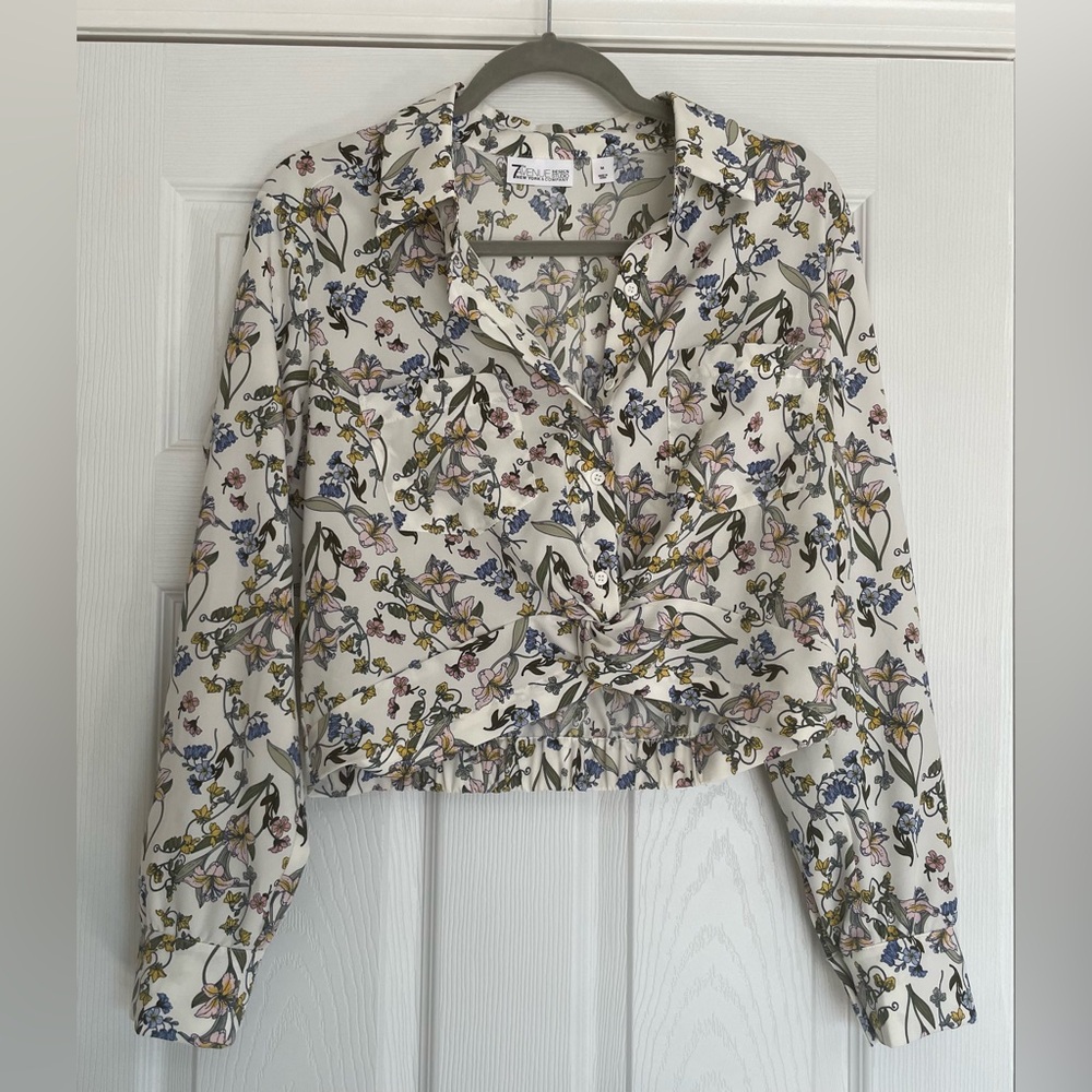 Zara Women Floral Cream Top